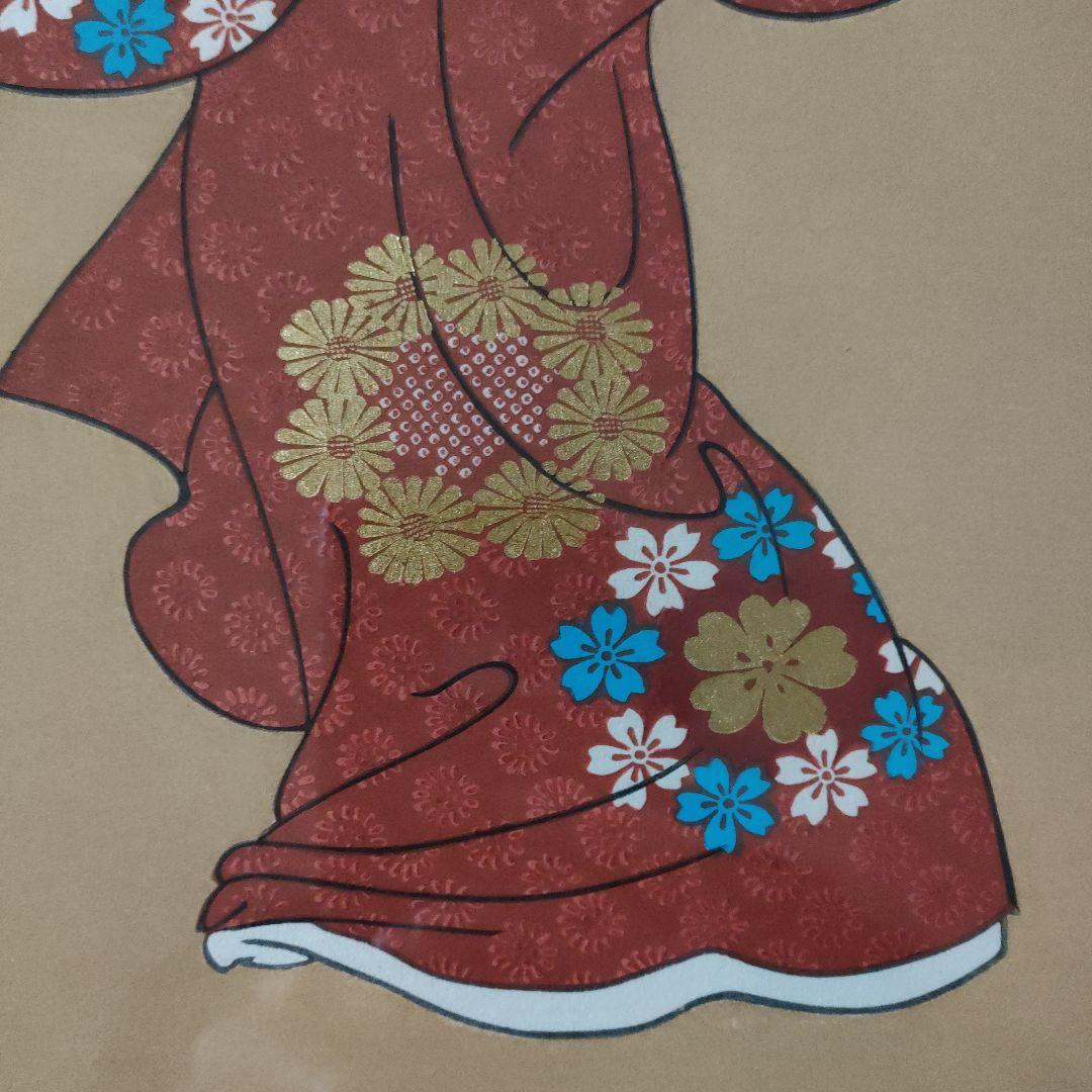 菱川師宣　大判木版画『見返り美人』ウコン布&共箱 彫師:遠藤光局、摺師:伊藤智郎