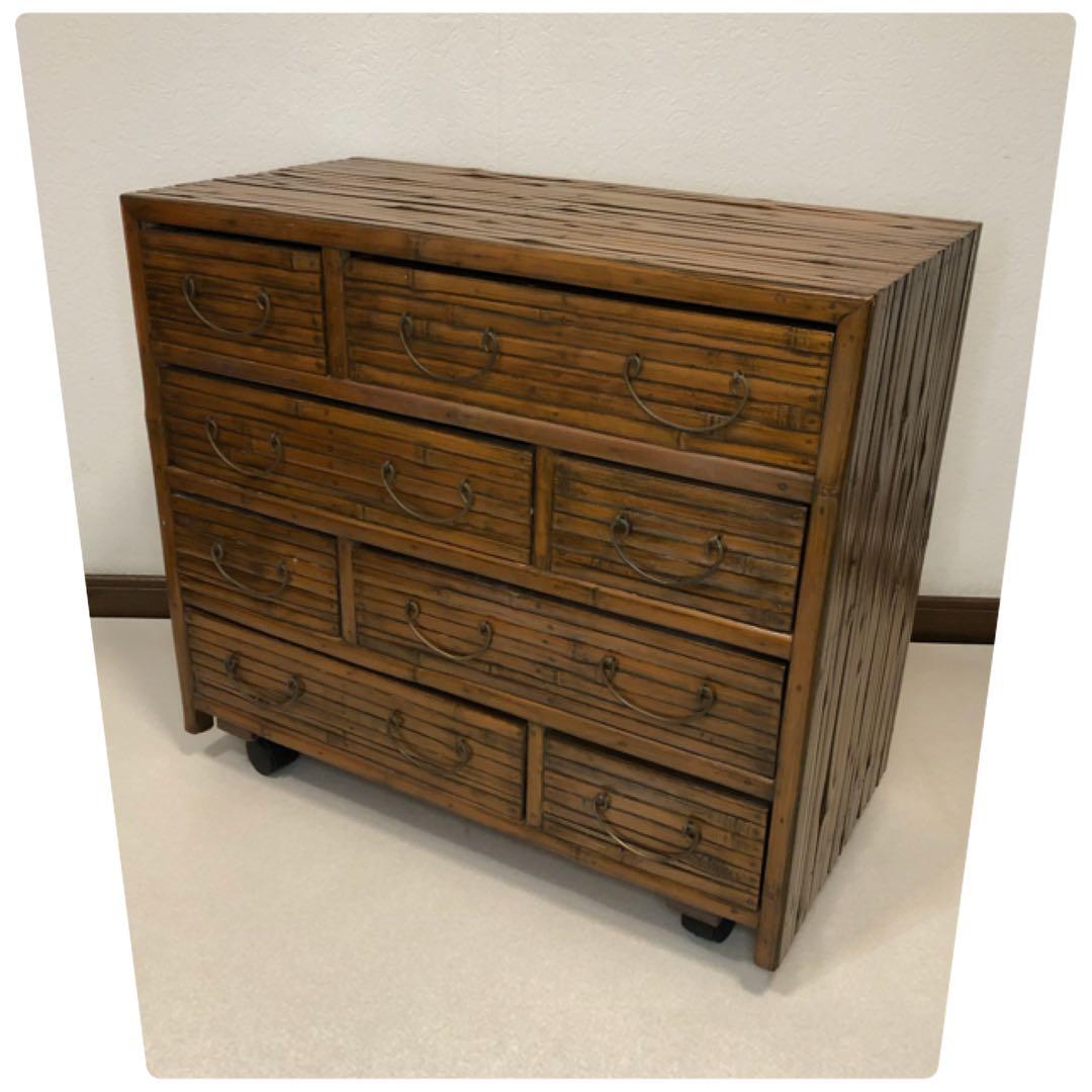 良い雰囲気 バンブーチェスト アジアンチェスト 4段8杯 キャスター付 送料無料