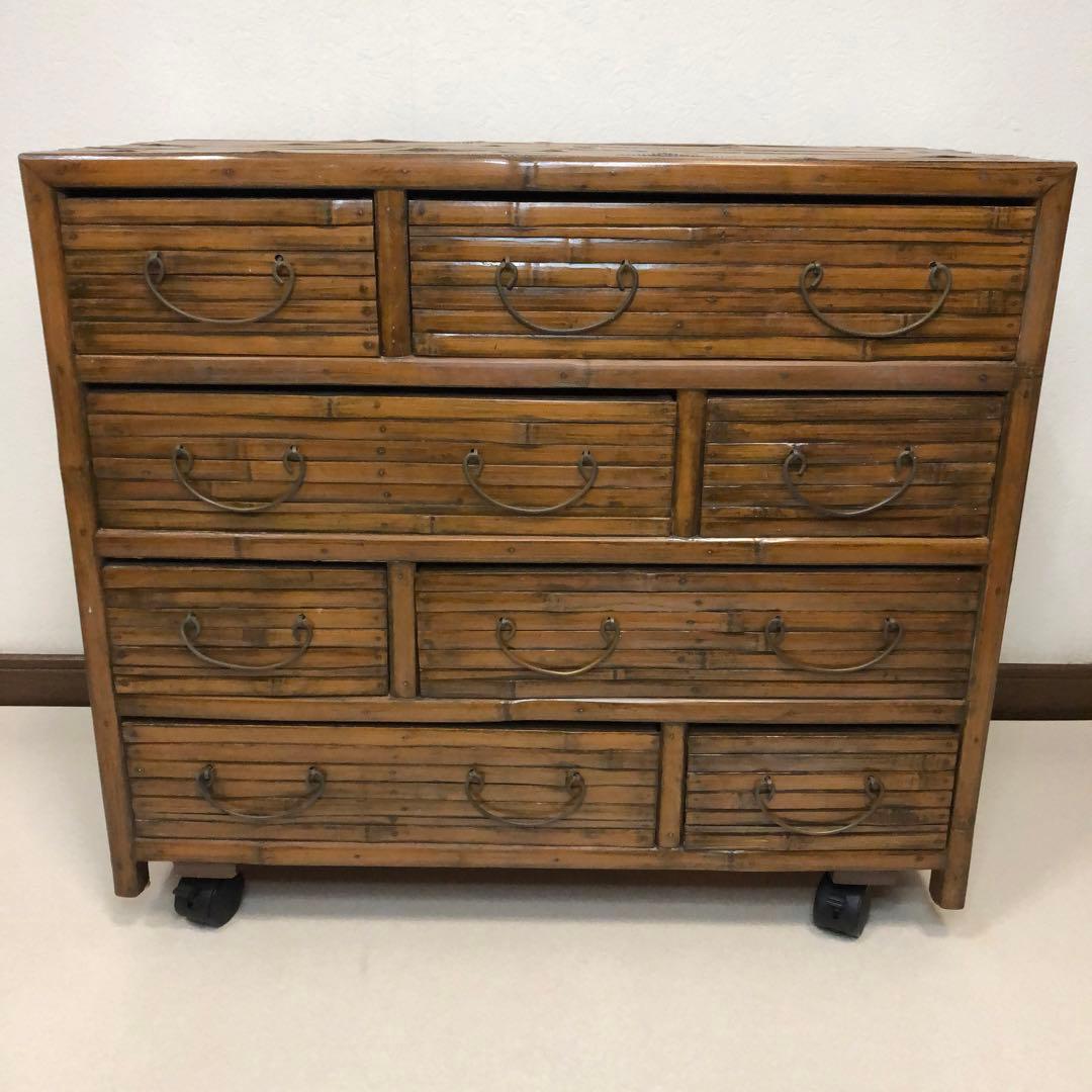 良い雰囲気 バンブーチェスト アジアンチェスト 4段8杯 キャスター付 送料無料