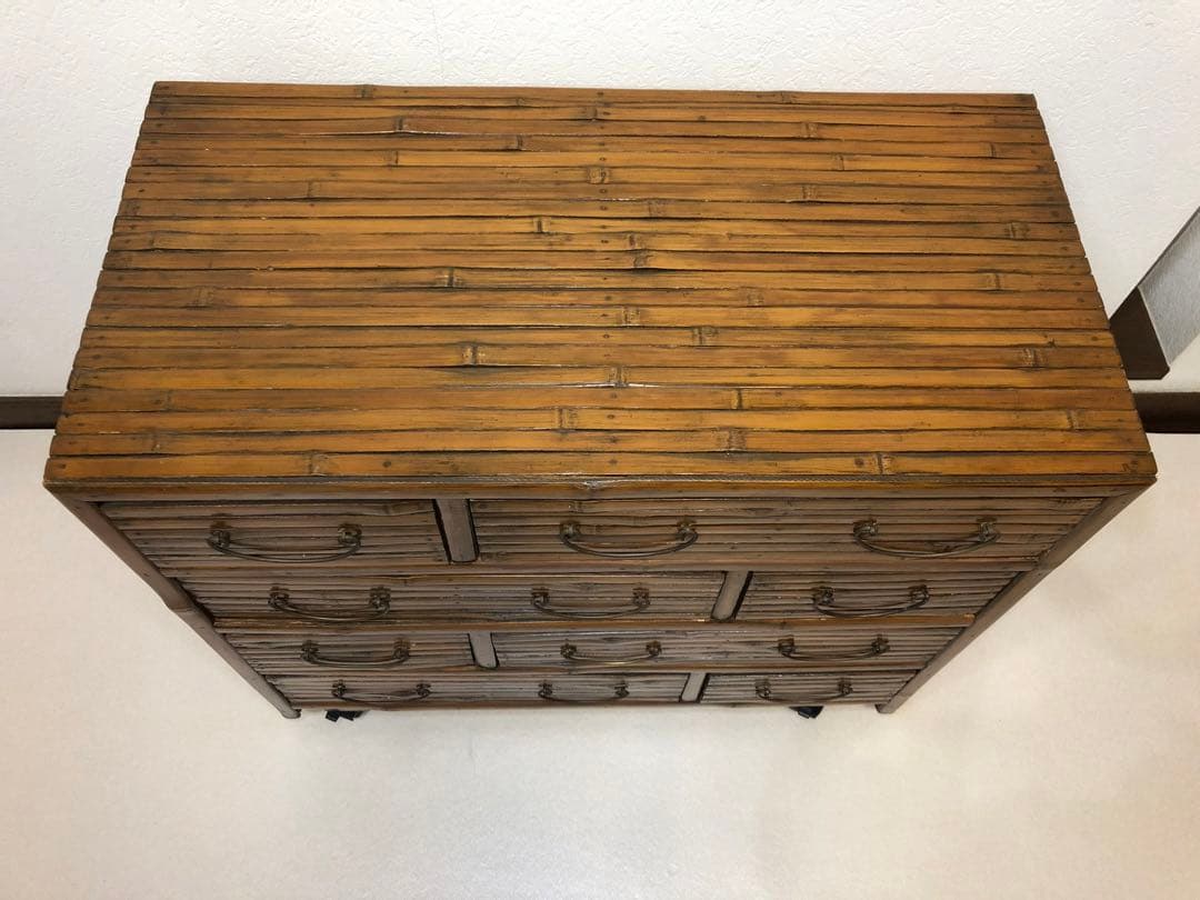 良い雰囲気 バンブーチェスト アジアンチェスト 4段8杯 キャスター付 送料無料