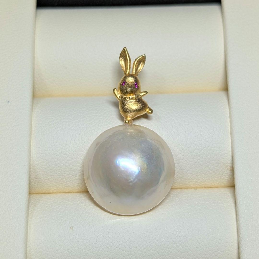 P03　マベパール　大粒17.4mm　ウサギ　SV　ペンダントトップ　CZダイヤ