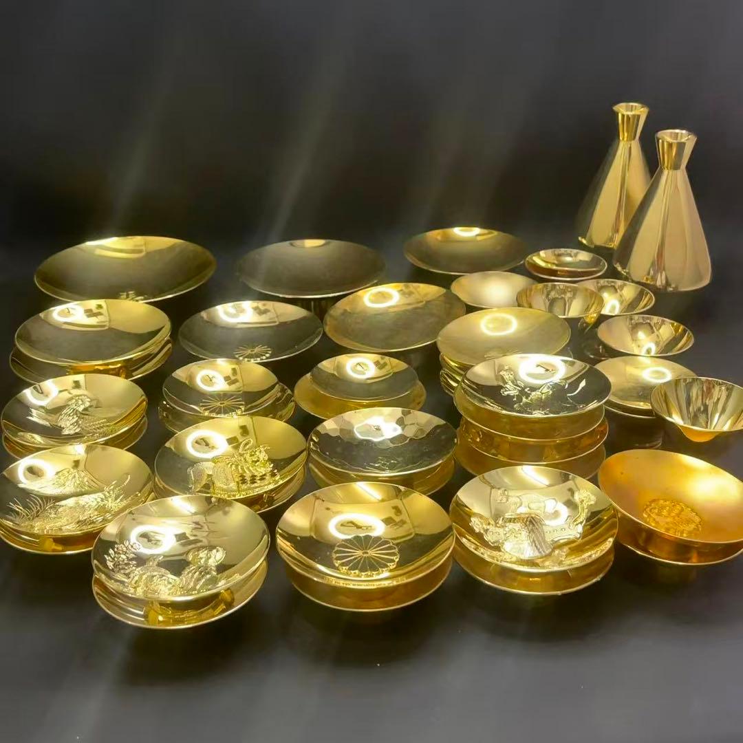 24KGP 金杯 金盃 金メッキ 干支 鳳凰 菊花紋等 45点 約4.05kg