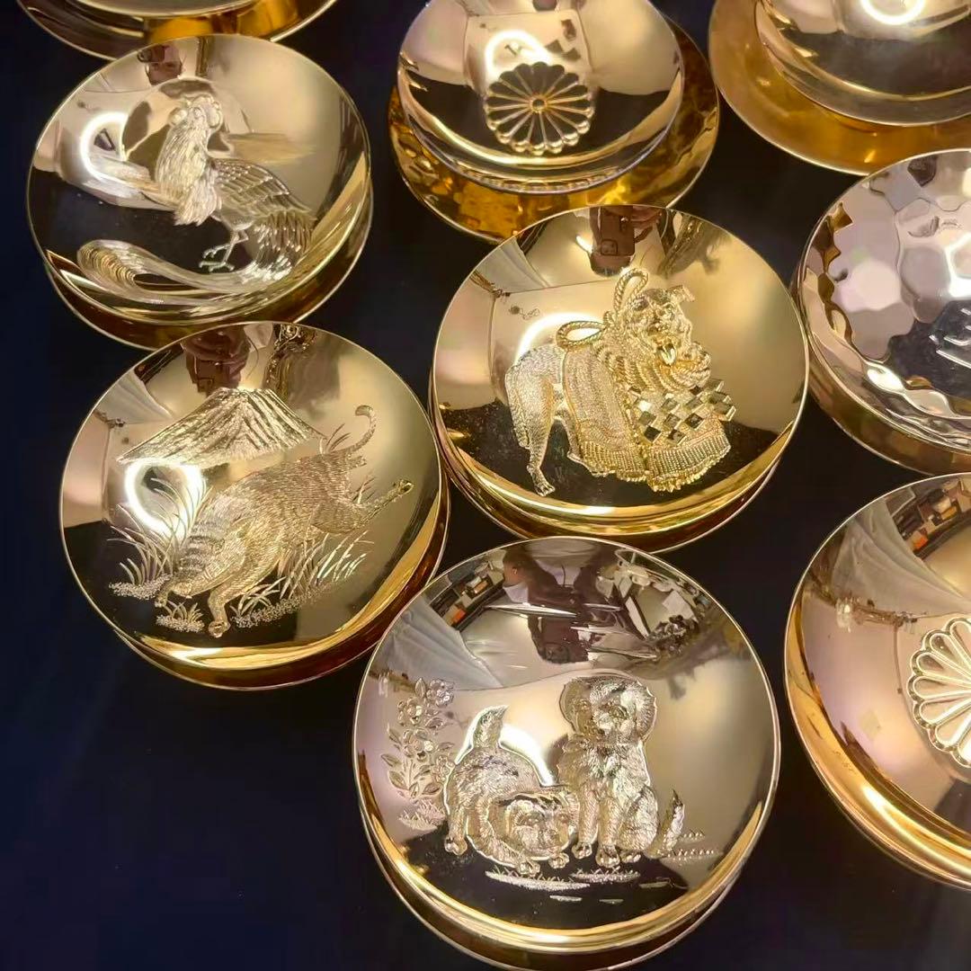 24KGP 金杯 金盃 金メッキ 干支 鳳凰 菊花紋等 45点 約4.05kg