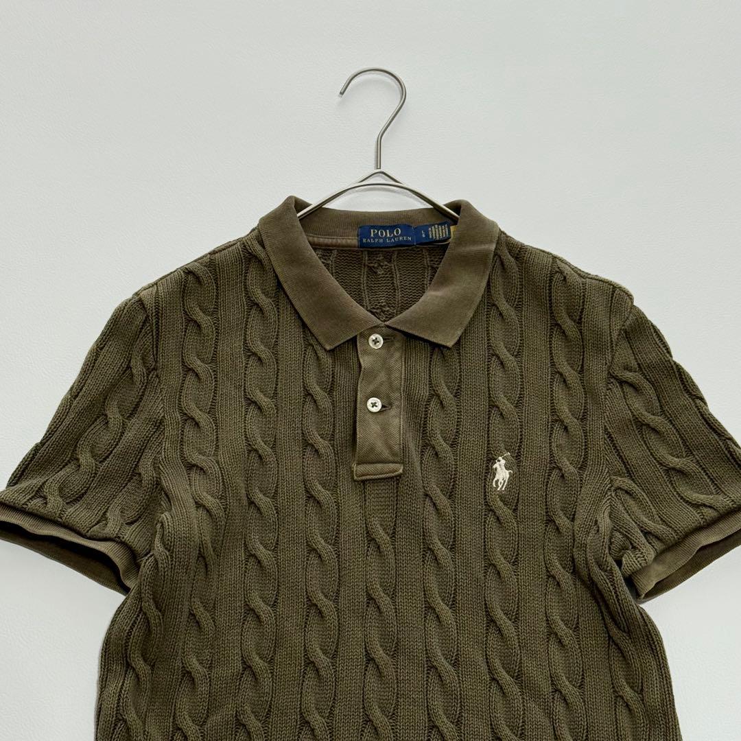 現行　POLO RALPH LAURENケーブルニットポロシャツ L オリーブ