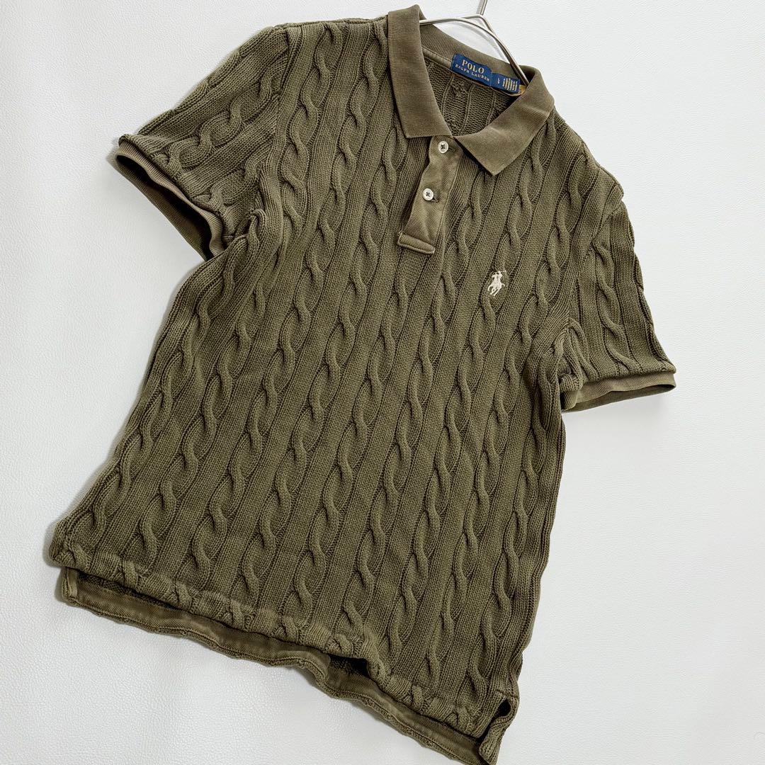 現行　POLO RALPH LAURENケーブルニットポロシャツ L オリーブ