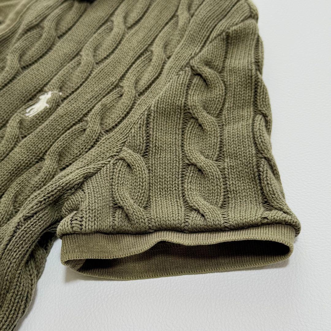 現行　POLO RALPH LAURENケーブルニットポロシャツ L オリーブ