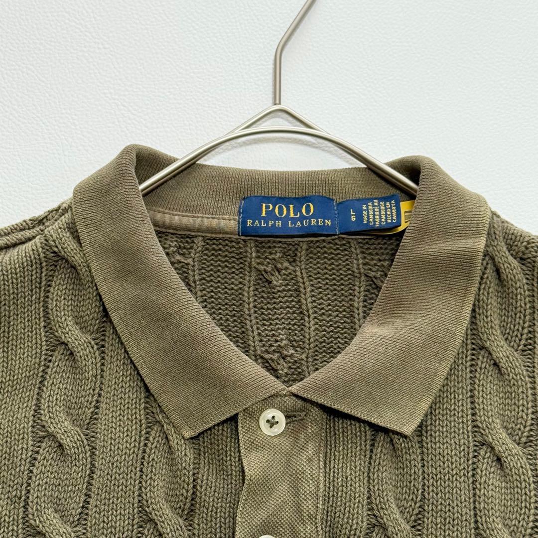 現行　POLO RALPH LAURENケーブルニットポロシャツ L オリーブ