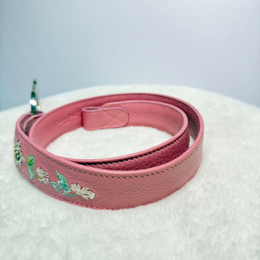 希少 美品 Christian Dior ピンク 刺繍 ベルト CD金具