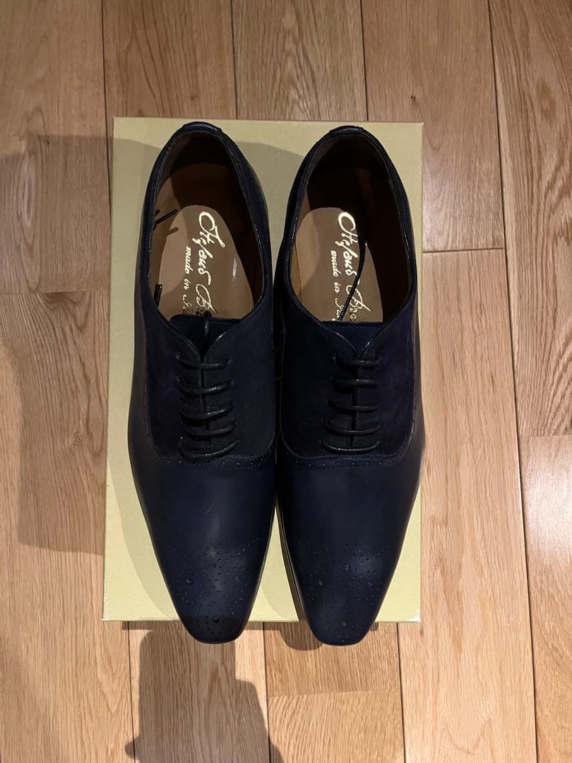 新品 ステファノブランキーニ 内羽根プレーントゥ ネイビー 伊製 サイズ42.5