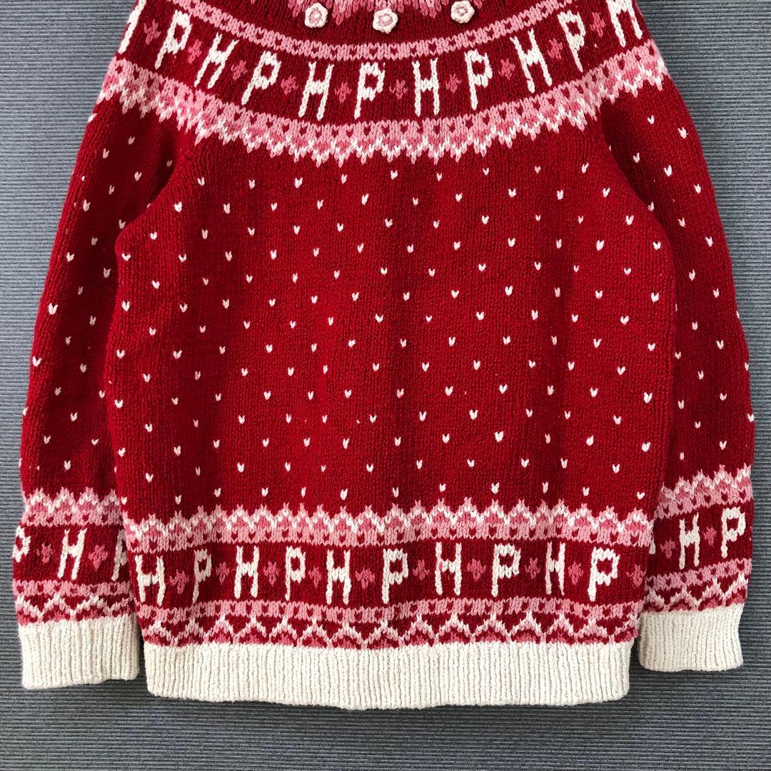 PINK HOUSE 花柄 ハート ノルディック カーディガン レッド