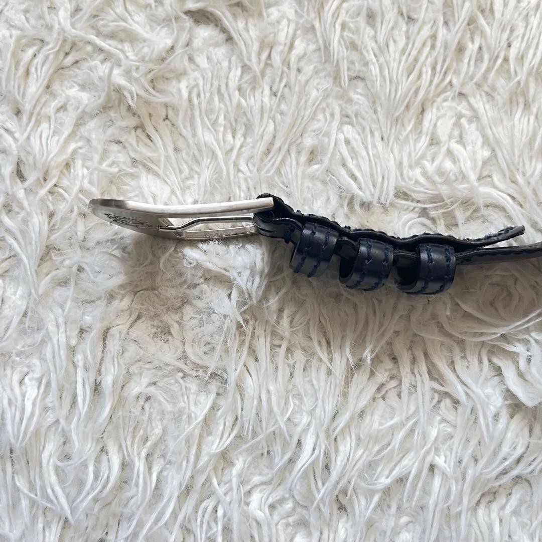 美品　ロエベ　LOEWE アナグラム　シルバー×ネイビーレザーベルト　3穴