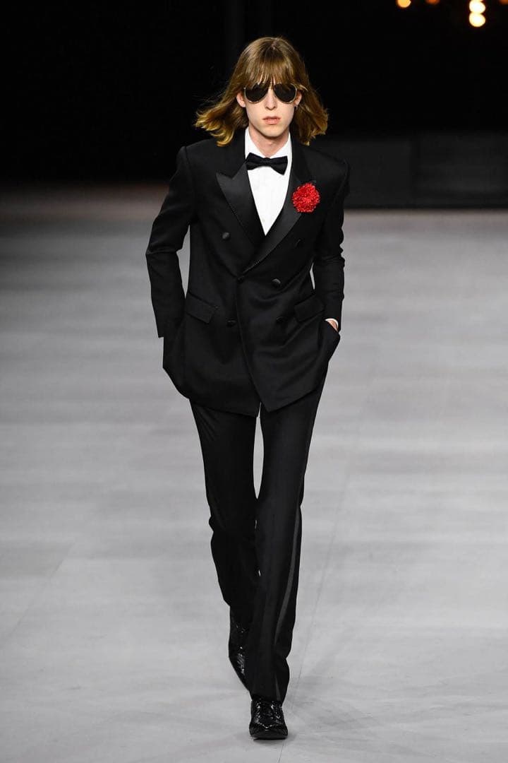 celine セリーヌ　20SS スモーキング　フレアスラックス　側章