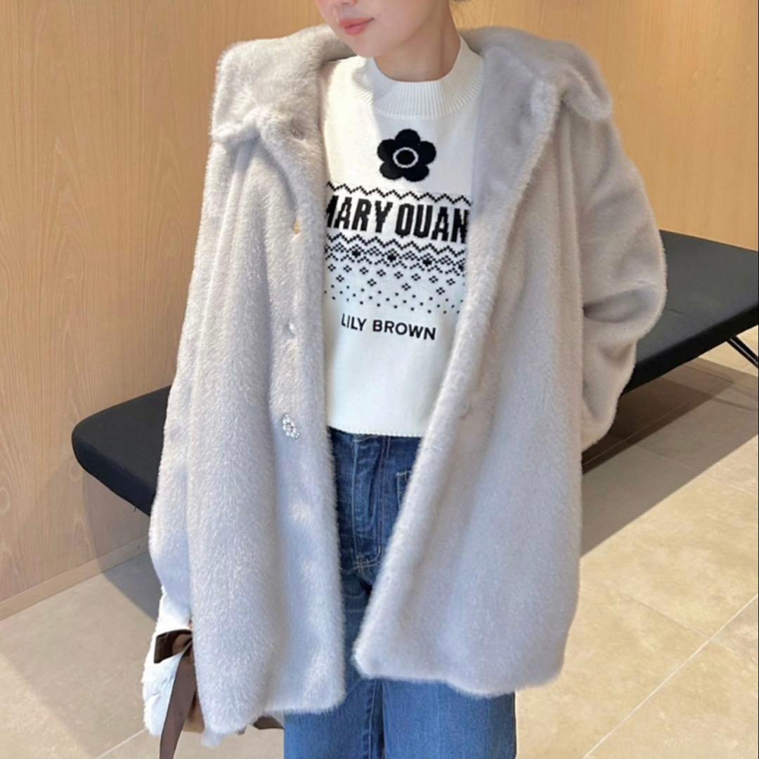 LILY BROWN×MARY QUANT デイジービジュー釦ファーコート