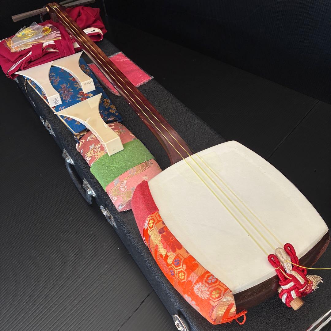 皮破れなし 長唄 三味線 初心者セット 細棹 付属品多数あり