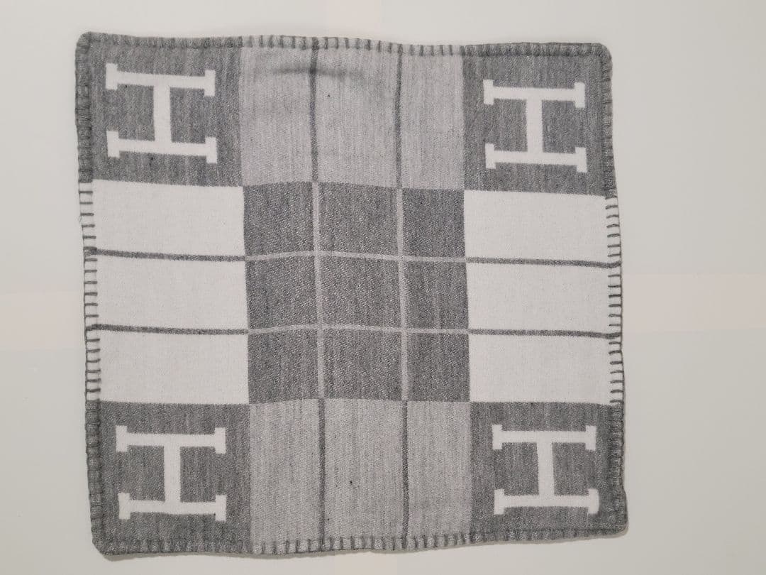エルメス　クッションカバー　グレー　45×45　チェック