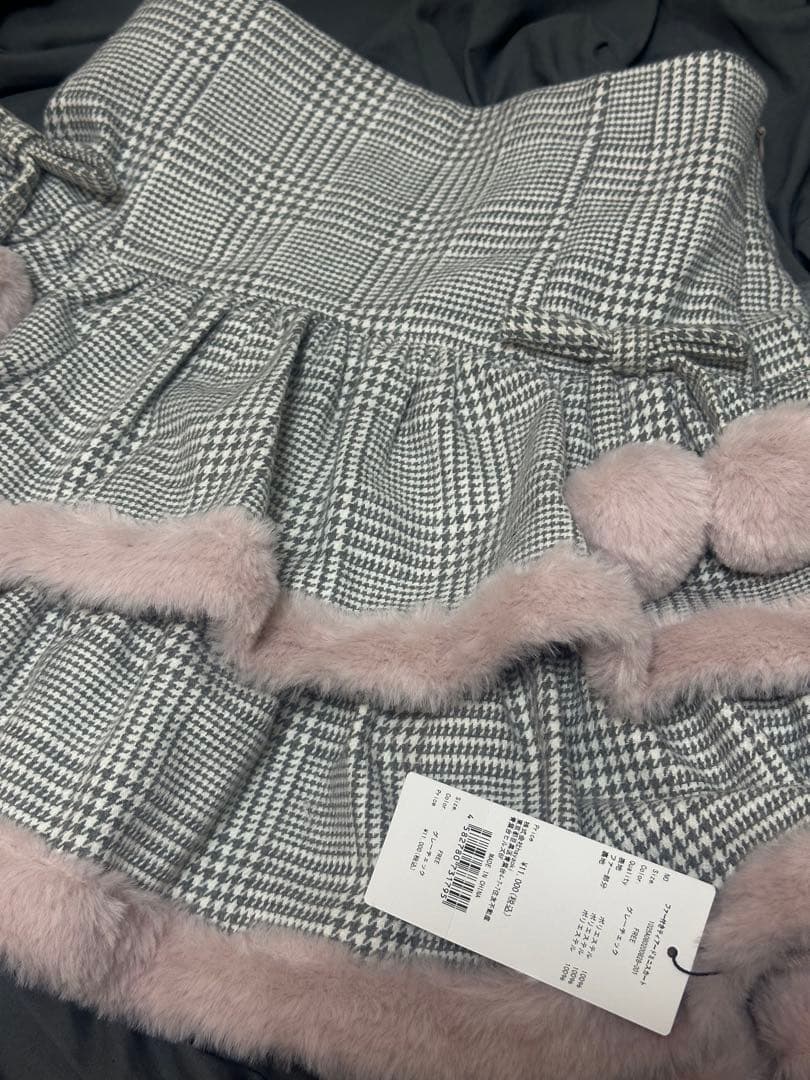pium ファー付きティアードミニスカート　グレーチェック