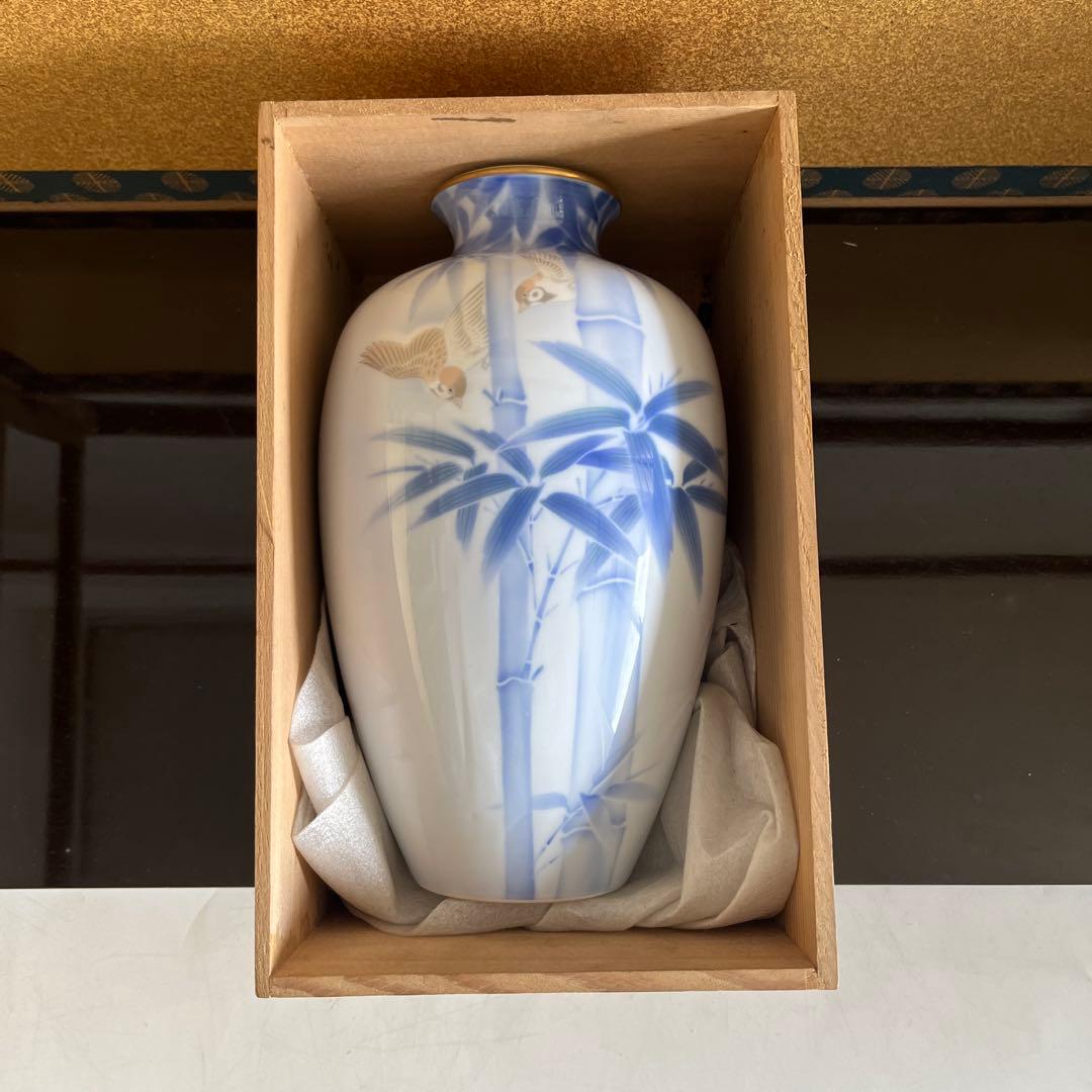 なつ【新品未使用】染付官窯 深川製磁 花瓶 花入 フラワーベース