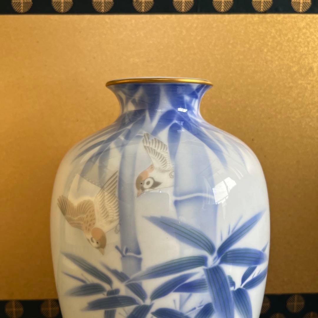 なつ【新品未使用】染付官窯 深川製磁 花瓶 花入 フラワーベース