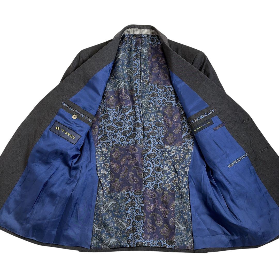 訳あり エトロ テーラードジャケット ペイズリー 48 グレー シルク混