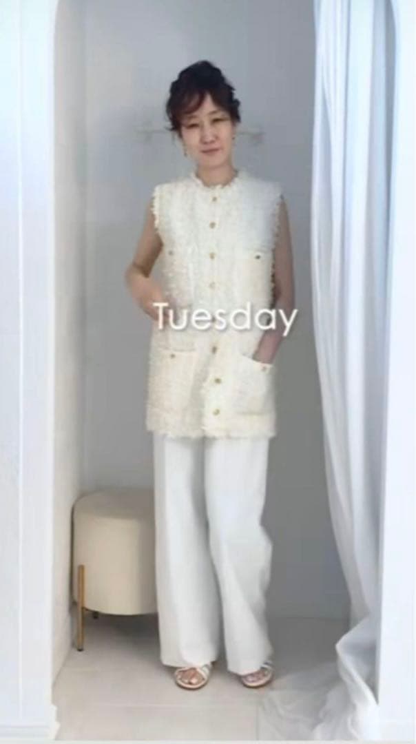 tsuru by mariko oikawa ジレ　ホワイト　フリンジベスト