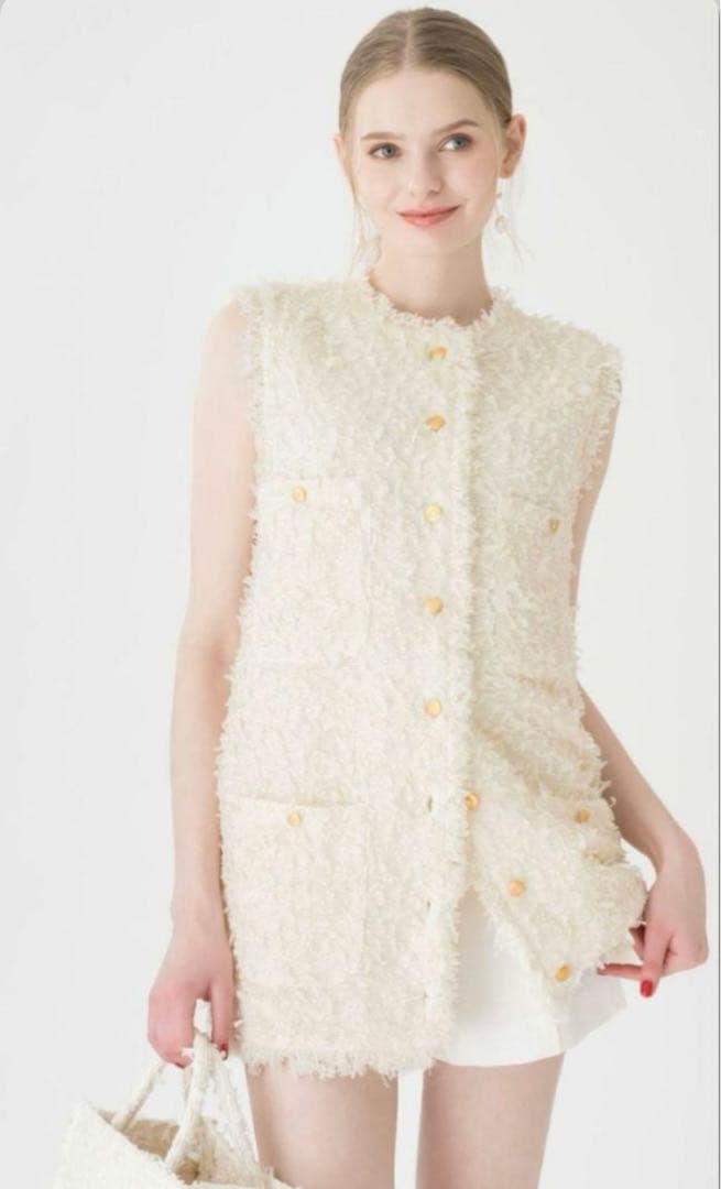 tsuru by mariko oikawa ジレ　ホワイト　フリンジベスト