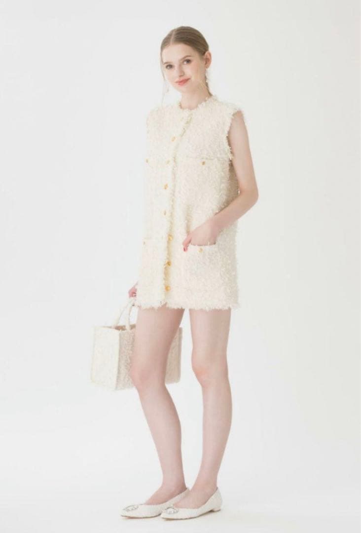 tsuru by mariko oikawa ジレ　ホワイト　フリンジベスト