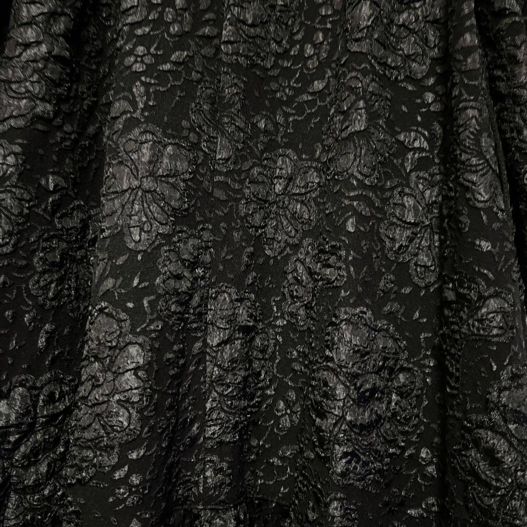 ペルナ PERNA ジャガード花柄 ロングワンピース 縦L/横XS 黒