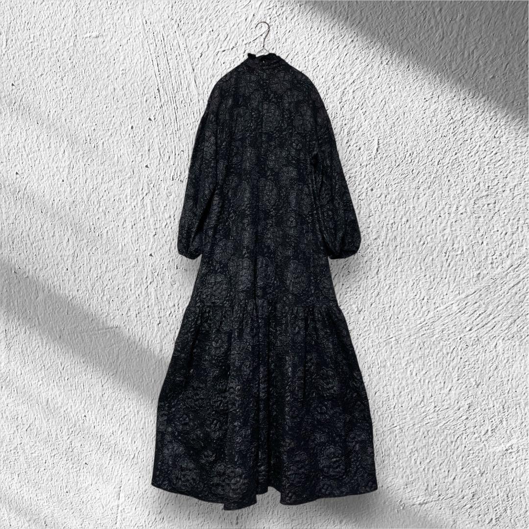 ペルナ PERNA ジャガード花柄 ロングワンピース 縦L/横XS 黒