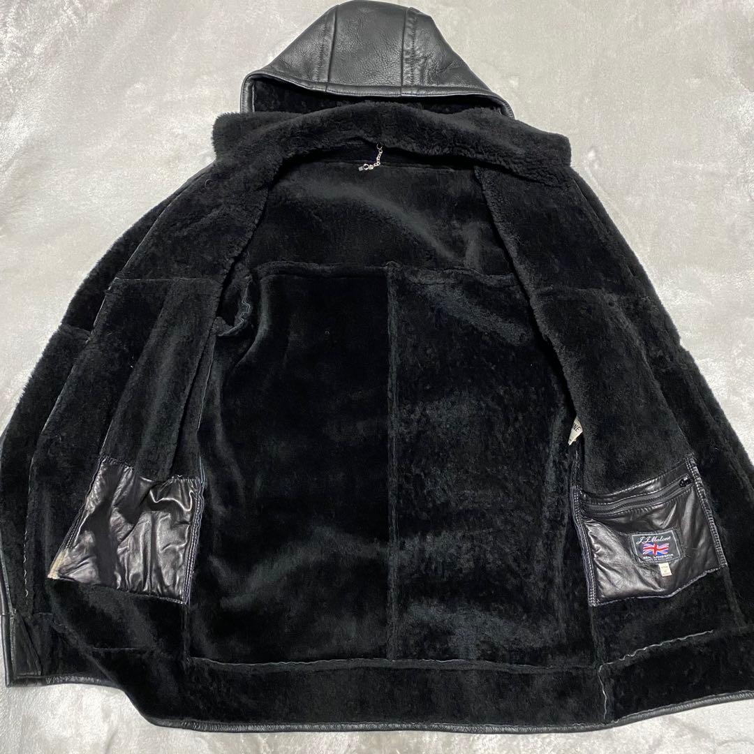 交渉中gco34 フーディーラムレザームートンダッフルコート　フード取外し可能