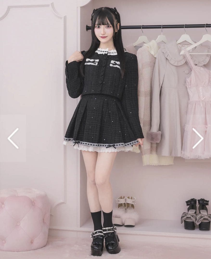 ♡最終お値下げ♡ pium ぴうむ コットンフリルタックフレアツイードスカート