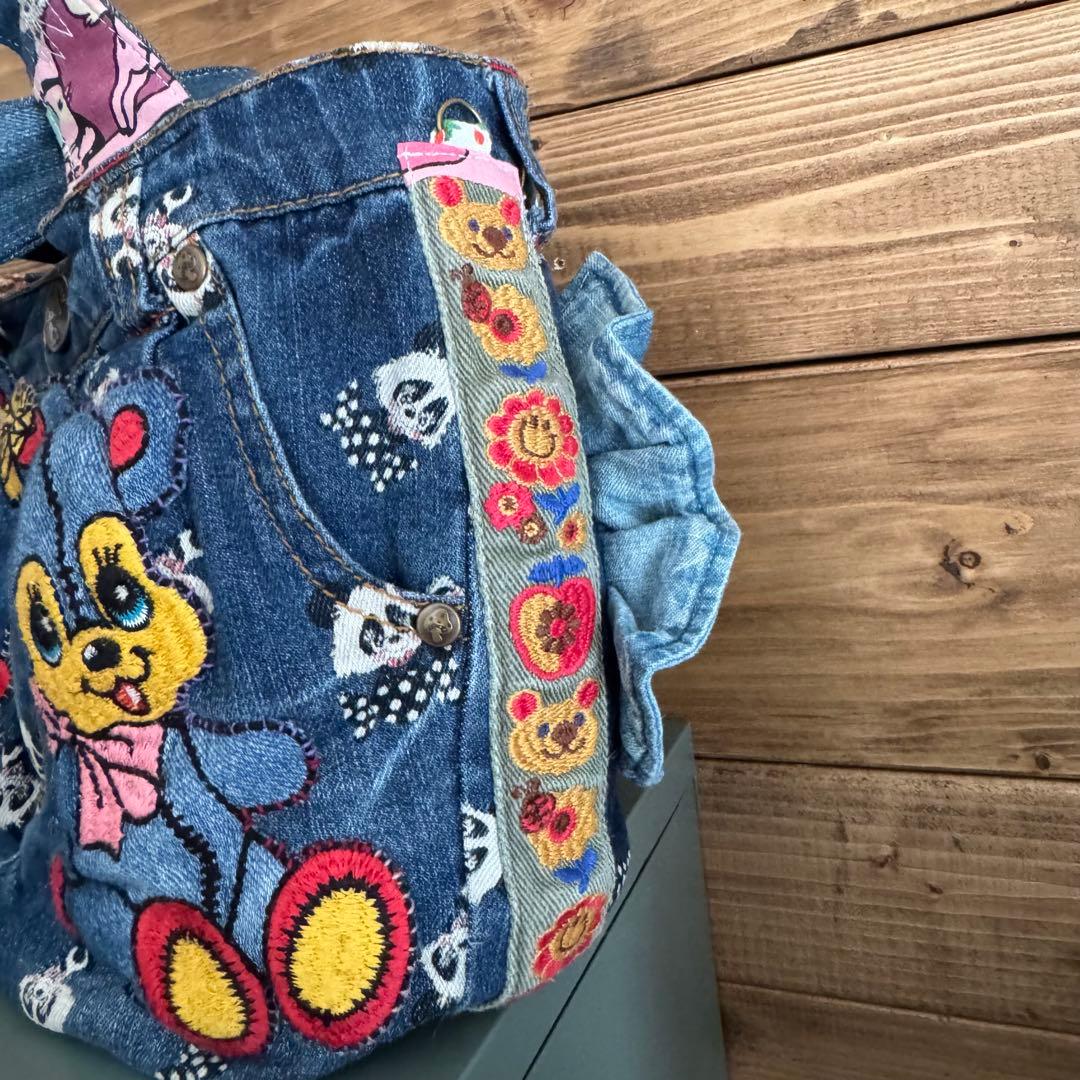 ハンドメイド デニムリメイク バッグ レトロアニマル 2way 楕円底 45