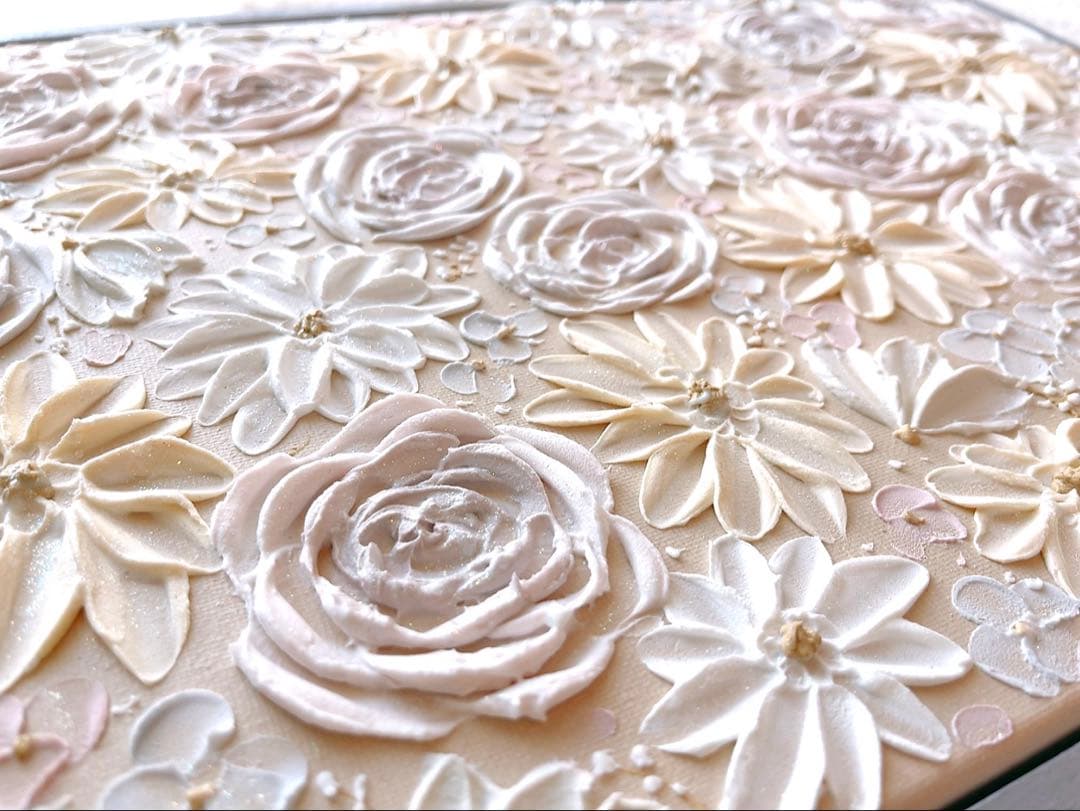【No.79】 テクスチャーアート　アート　絵画　花　フラワーアート　大きい