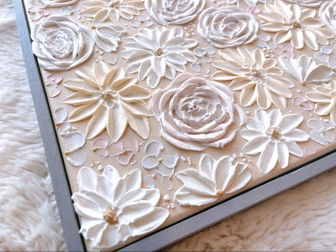 【No.79】 テクスチャーアート　アート　絵画　花　フラワーアート　大きい