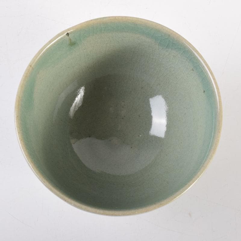 豆　一玉作　高麗青磁　象嵌雲鶴文　茶碗　共箱　C　7143