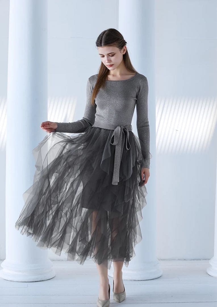 Riu ドッキングニットドレス グレー