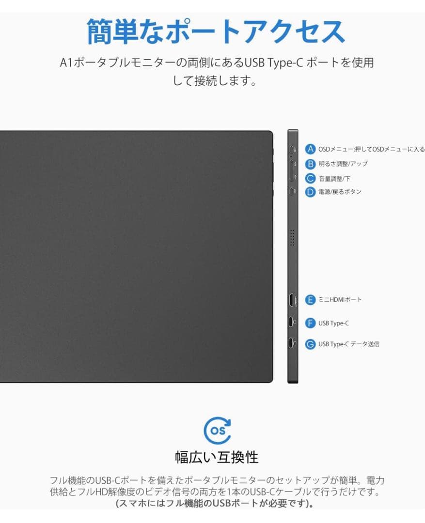 ARZOPA 15.6インチ フルHD モバイルモニター