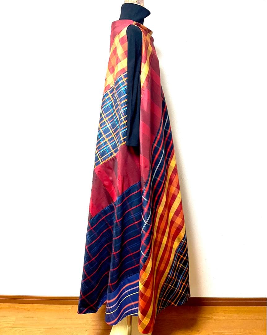 大島紬　パッチワークワンピース　着物リメイク