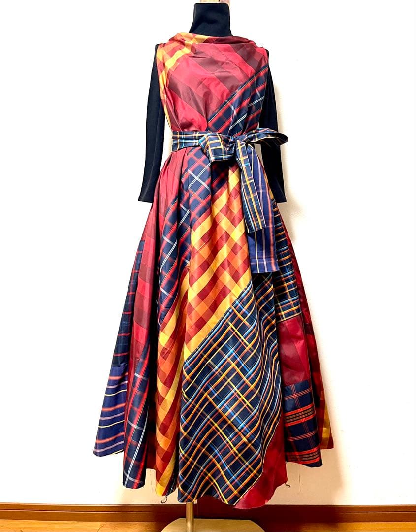 大島紬　パッチワークワンピース　着物リメイク