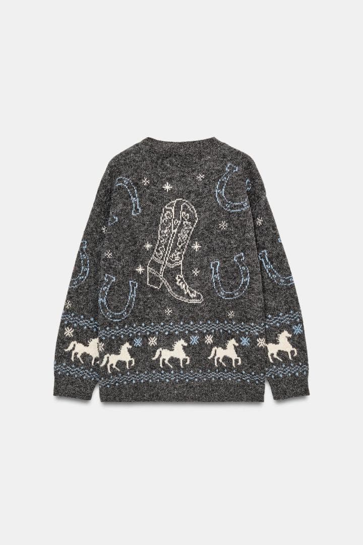 ZARA ジャカードニットボタンカーディガン S