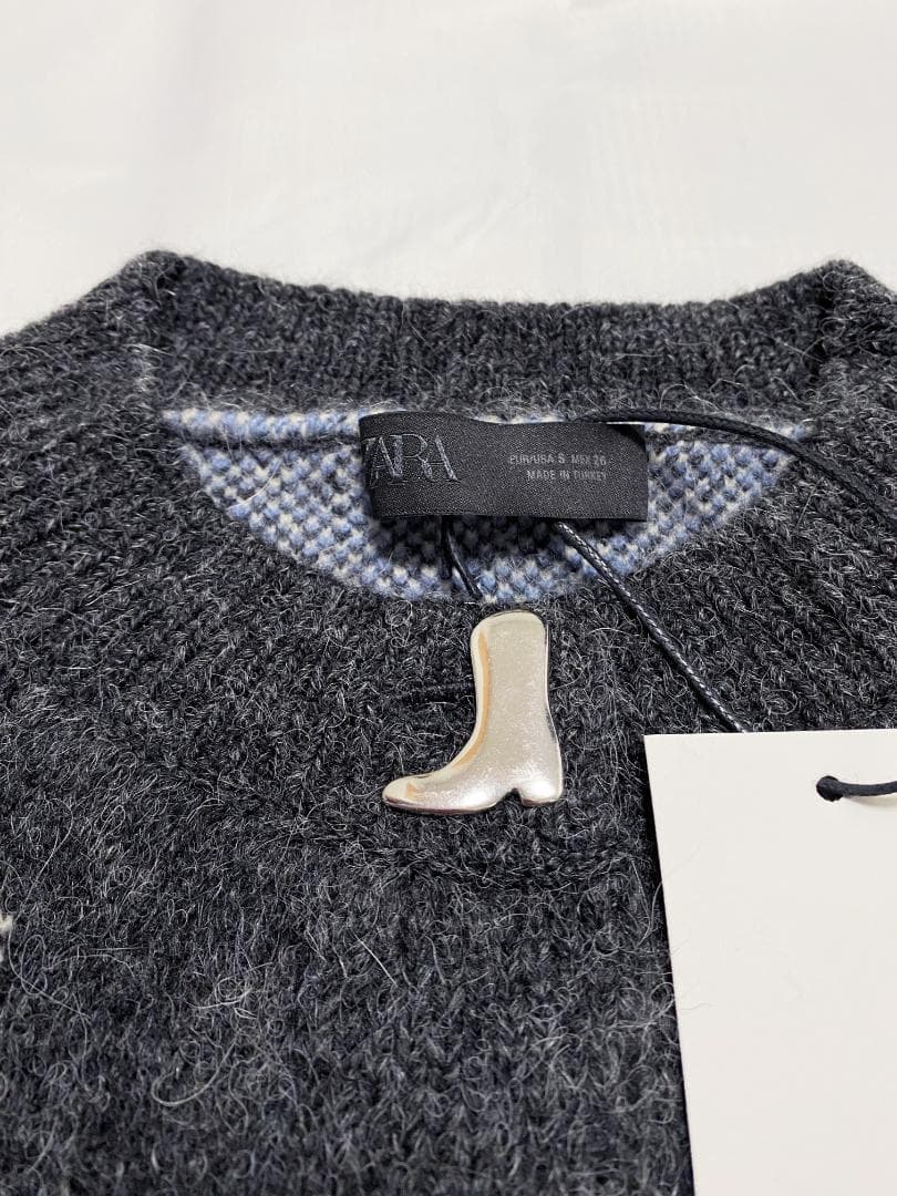 ZARA ジャカードニットボタンカーディガン S