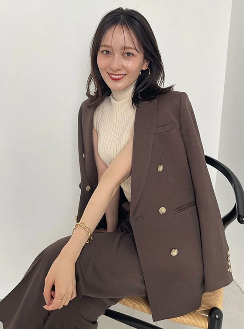 【美品】　anuans アニュアンス　ツイルダブルジャケット ブラウン