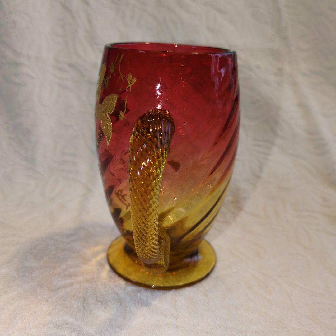 再再お値下げしました❢オールドバカラ、赤と金のつる花柄グラス 超希少のお品物です