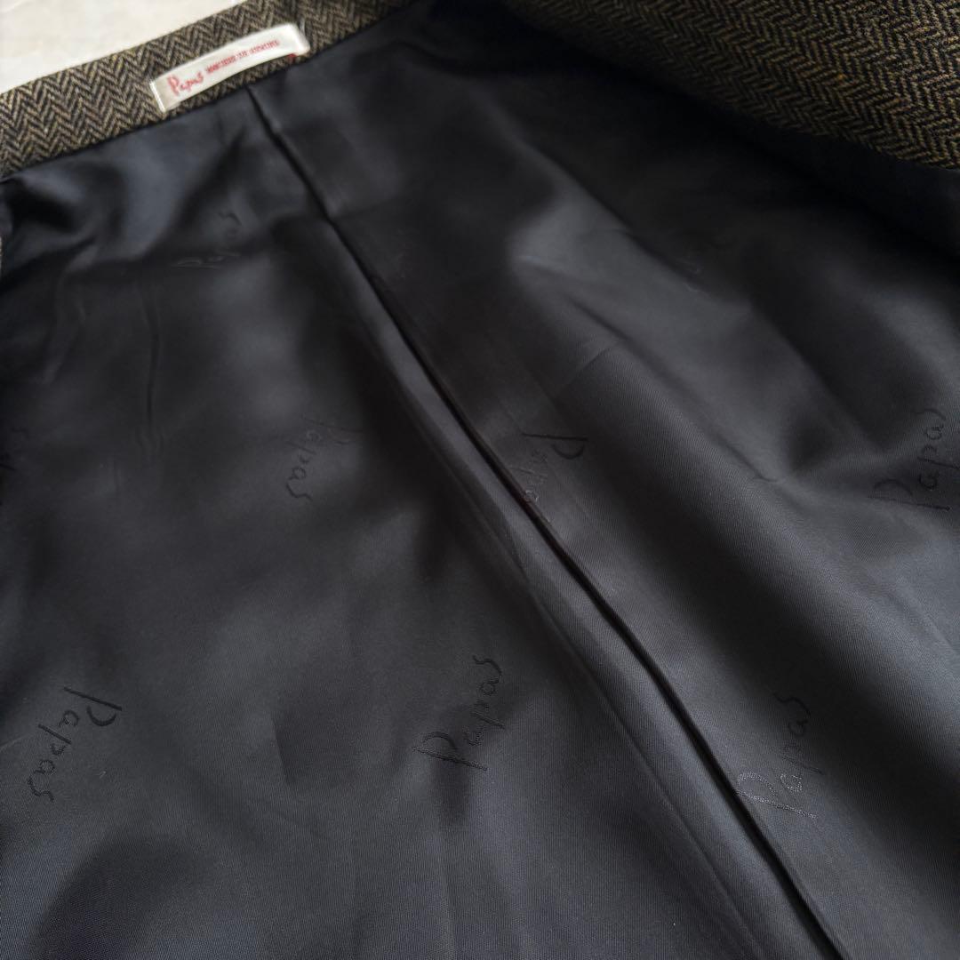美品✨ Papas ヘリンボーンツイードJK 茶 L MOON生地 ウール100