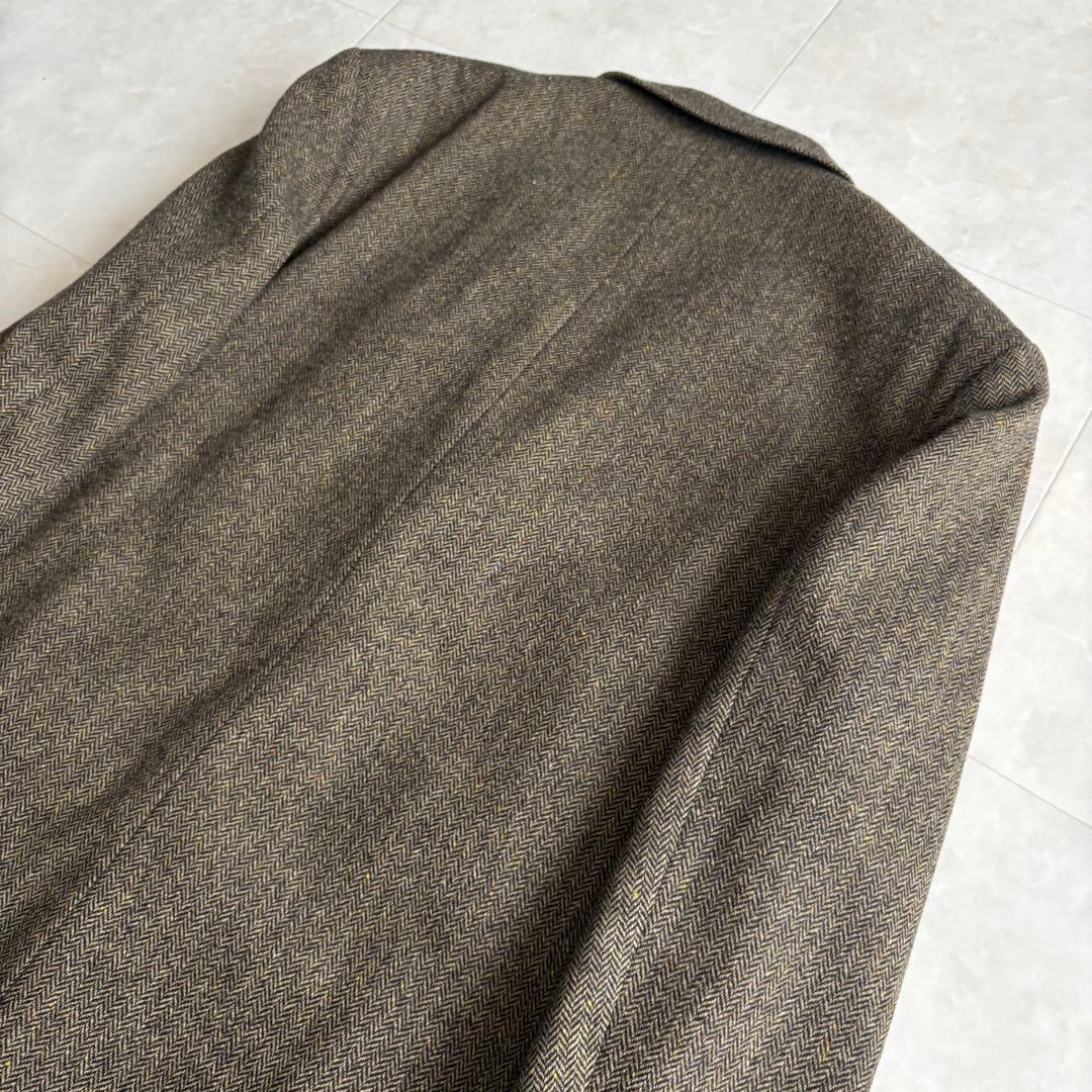 美品✨ Papas ヘリンボーンツイードJK 茶 L MOON生地 ウール100