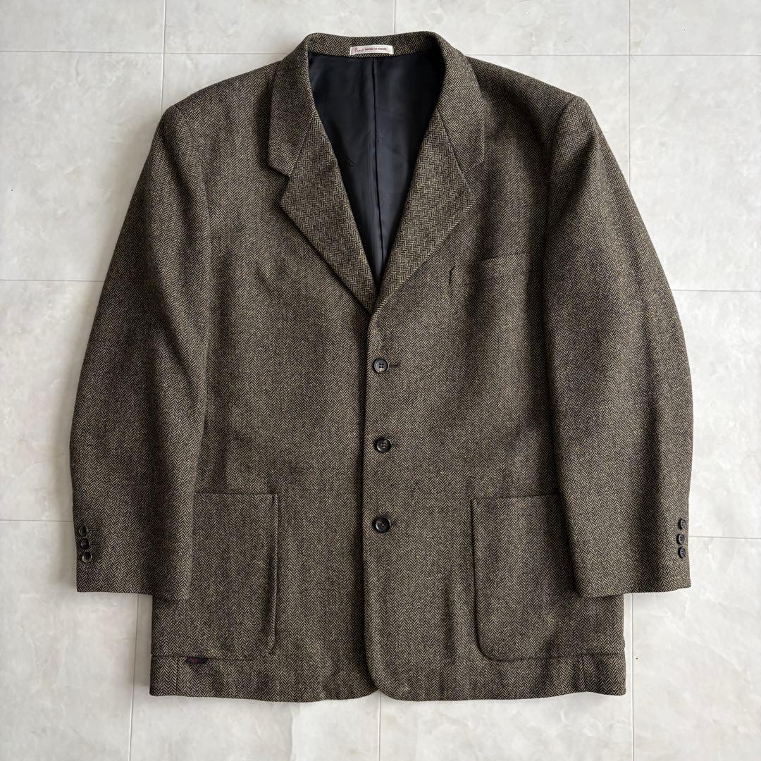 美品✨ Papas ヘリンボーンツイードJK 茶 L MOON生地 ウール100