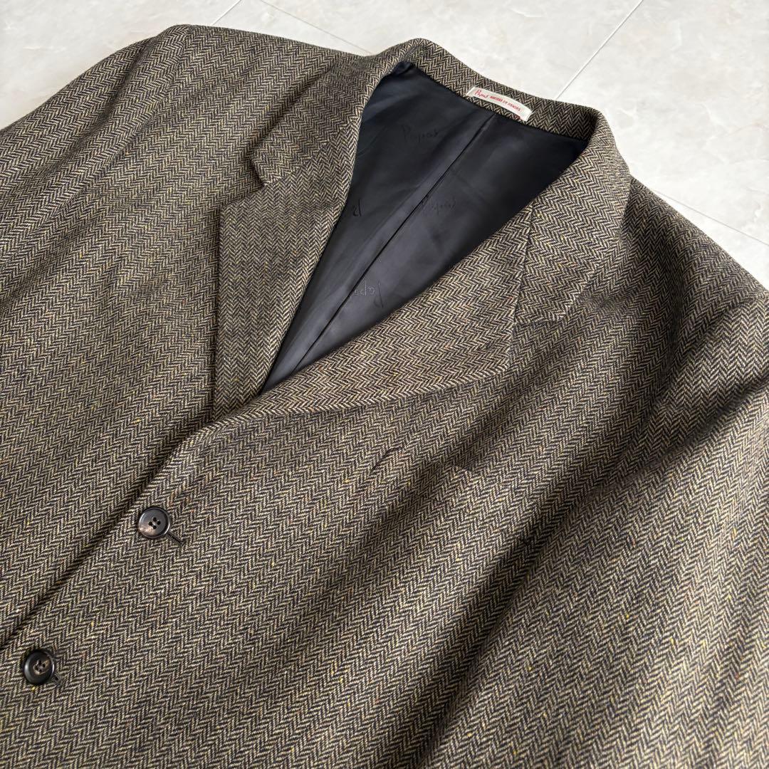 美品✨ Papas ヘリンボーンツイードJK 茶 L MOON生地 ウール100
