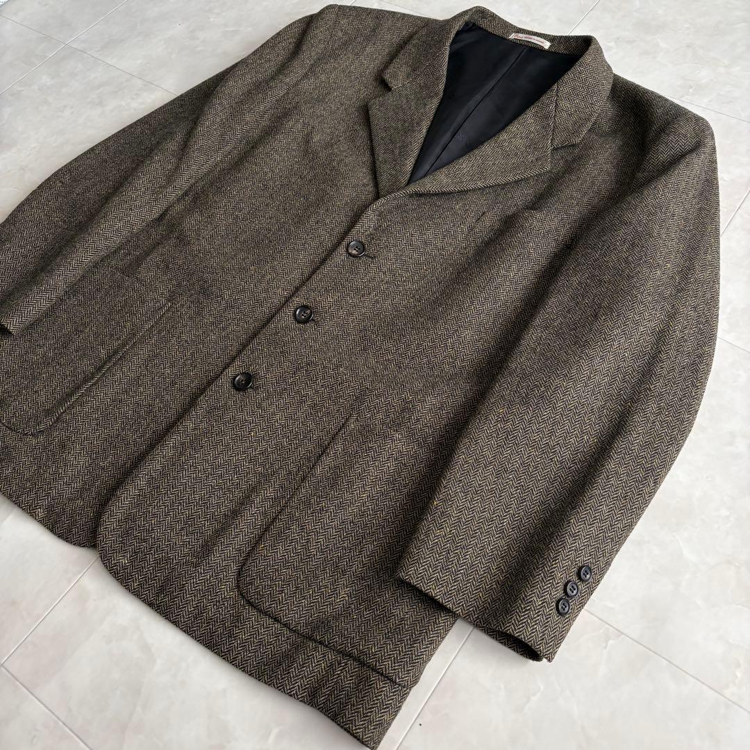 美品✨ Papas ヘリンボーンツイードJK 茶 L MOON生地 ウール100