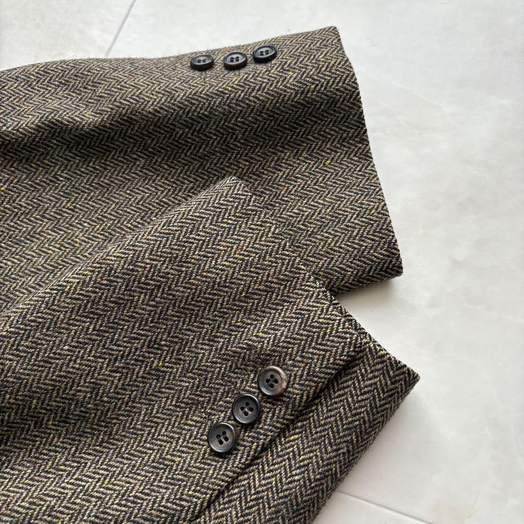 美品✨ Papas ヘリンボーンツイードJK 茶 L MOON生地 ウール100