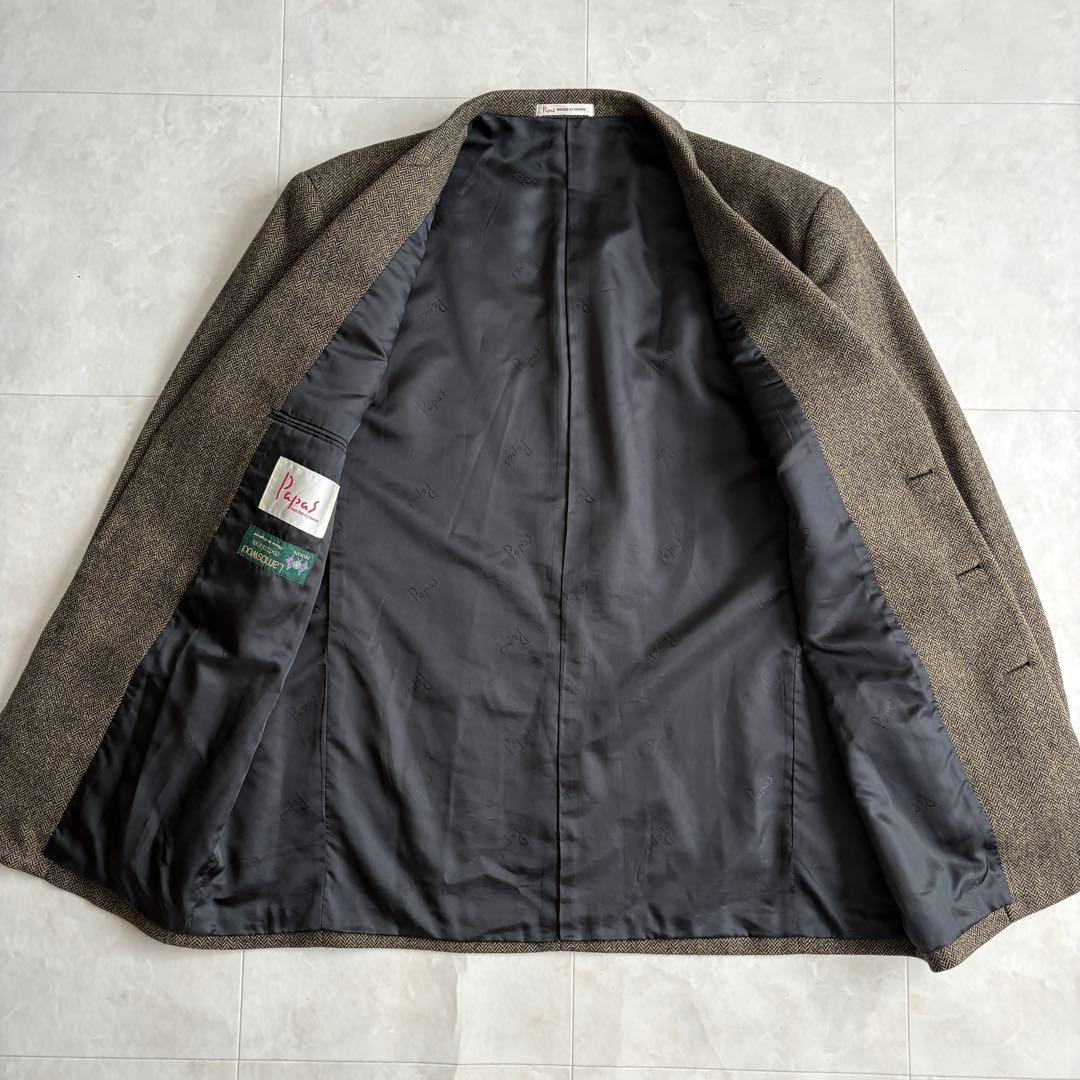 美品✨ Papas ヘリンボーンツイードJK 茶 L MOON生地 ウール100