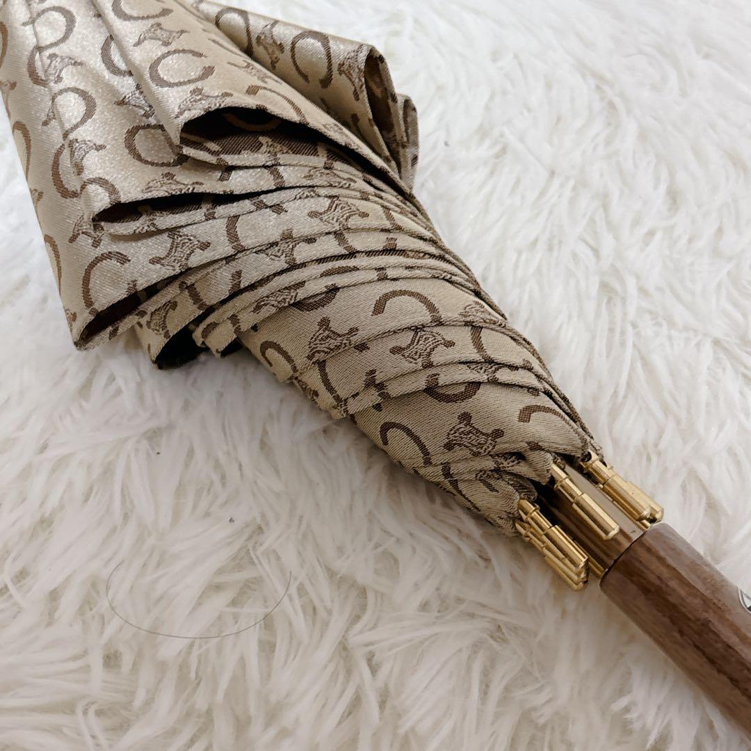 【良品】セリーヌ　長傘　トリオンフ　Cマカダム　総柄　ベージュ　90cm